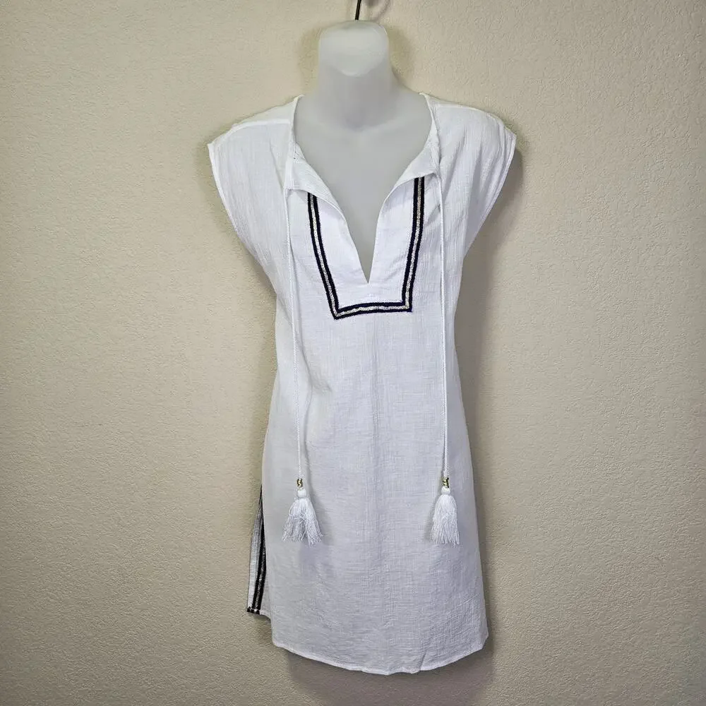 J.Crew Womens S Coverup White Sleeveless Tassel Beach Tunic C4368 Resort Cotton